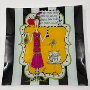 Transpac Collectible Glass Decorative Food Safe Plate Grow Illustration